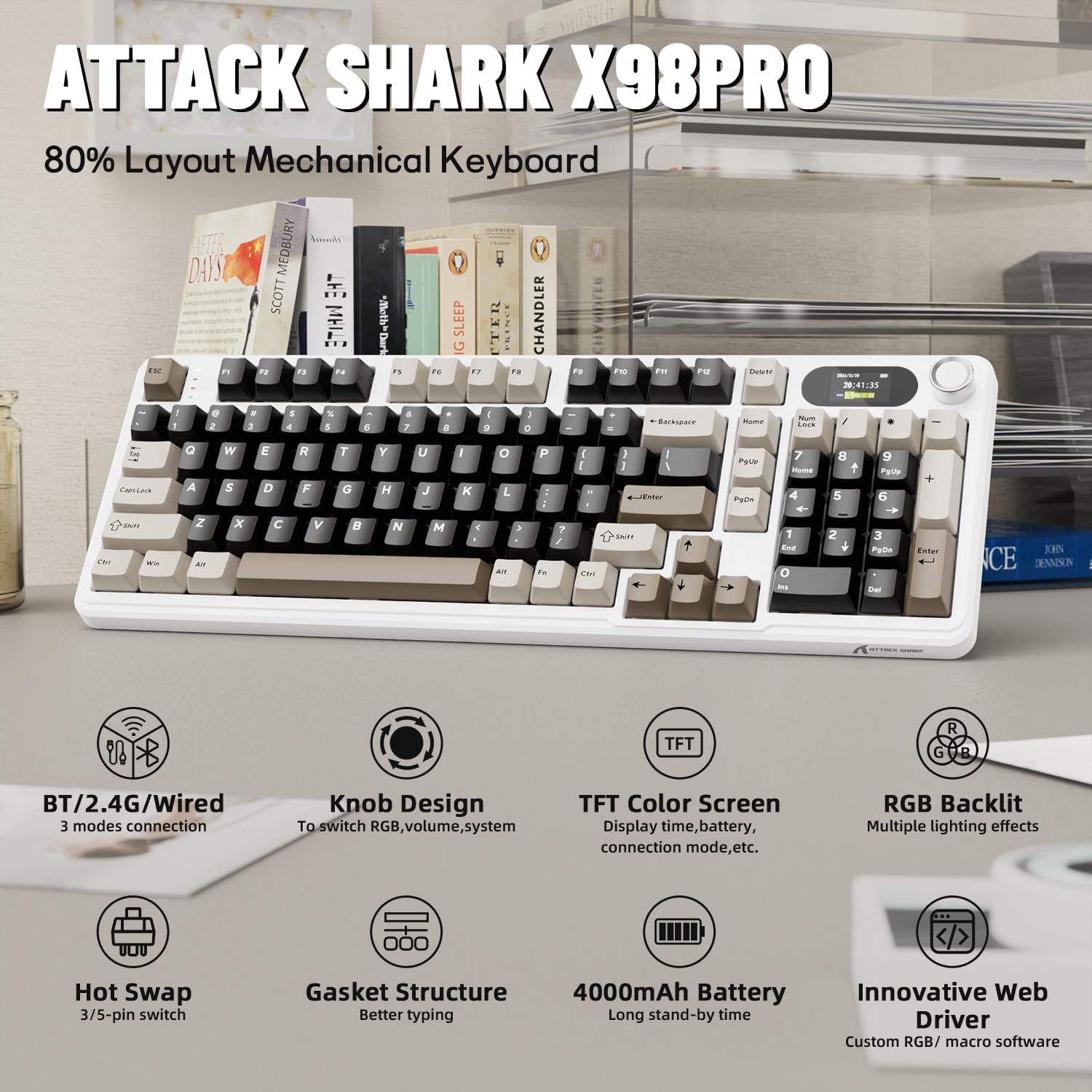 Gaming Keyboard Thocky - ATTACK SHARK X98Pro Keyboard Mekanis Nirkabel