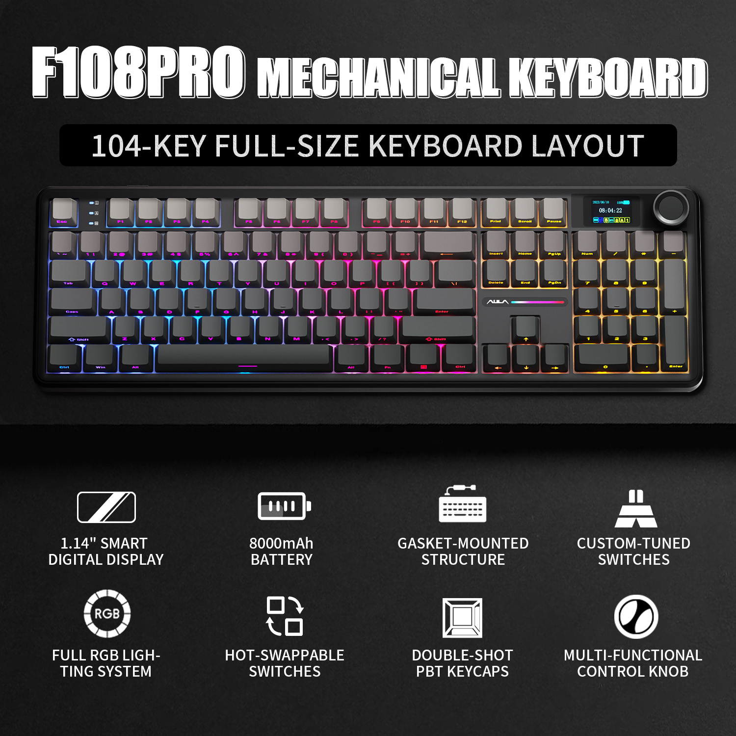 Gaming Keyboard Thocky - AULA F108 PRO Keyboard Mekanik Kustom