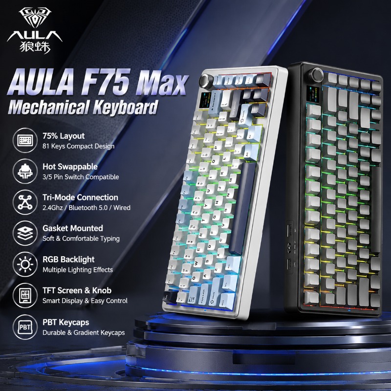 AULA F75 Max Mechanical Keyboa - Gaming Keyboard Wireless ulasan dan harga