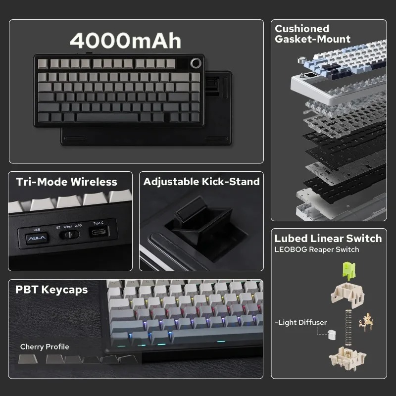 AULA F75 Max Mechanical Keyboa - Gaming Keyboard Wireless ulasan dan harga