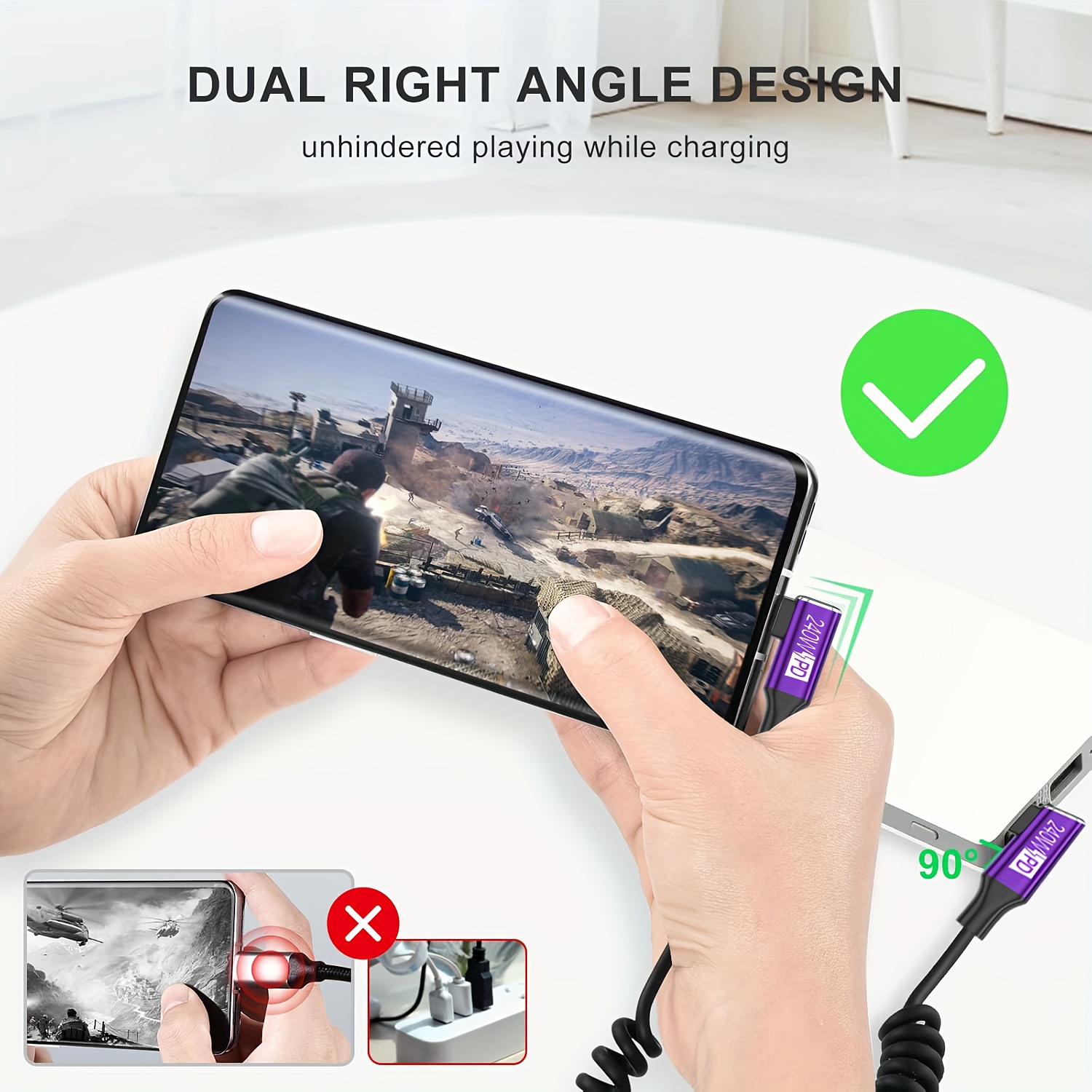 Kabel Tipe-C PD 240W dengan Pe - Coiled Usb Cable ulasan dan harga