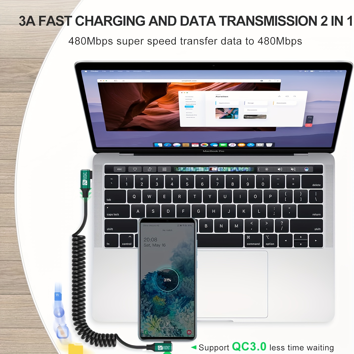 Kabel USB-C ke USB-C Berbentuk - Coiled Usb Cable ulasan dan harga