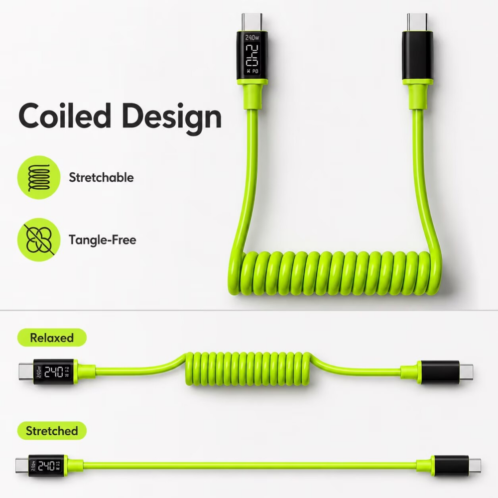 Kabel Pengisi Daya USB C/USB-A - Coiled Usb Cable ulasan dan harga